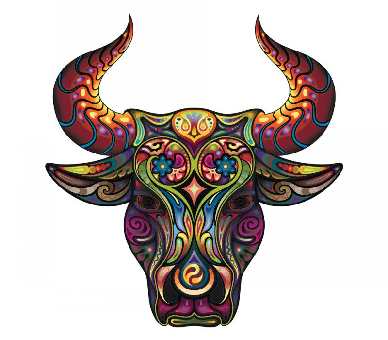 Great multicolor patterned bull head tattoo design