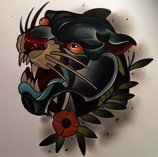 Great new school panther head tattoo design