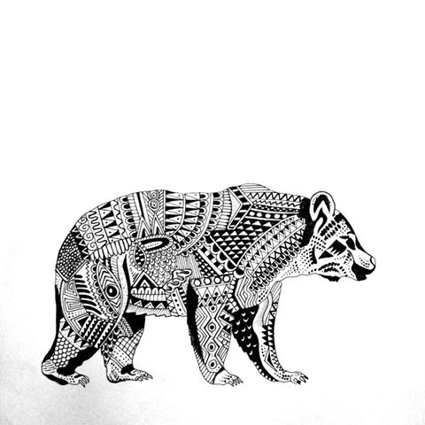 Great ornate walking bear tattoo design