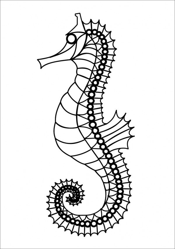 Great outline seahorse with cute pattern tattoo design