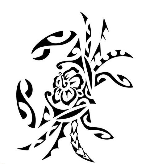 Great polynesian-style crab with hibiscus flower print tattoo design