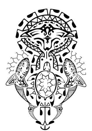 Great polynesian-style water animals collage tattoo design