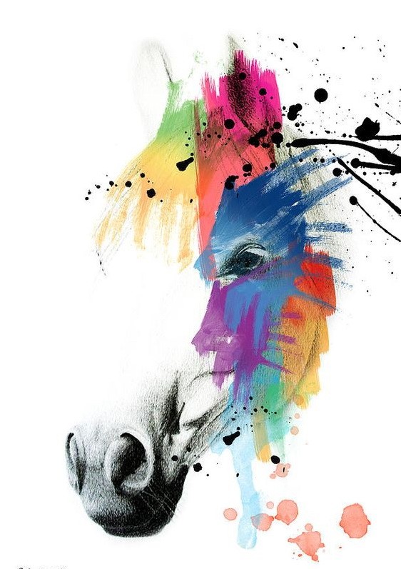 Great rainbow watercolor horse muzzle tattoo design