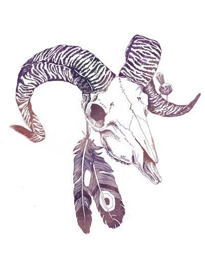 Great ram skull with feathers tattoo design