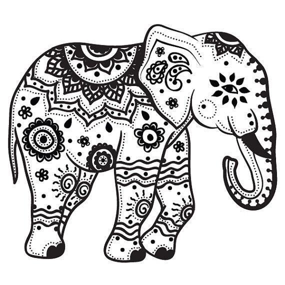 Great smiling elephant with floral mandala pattern tattoo design