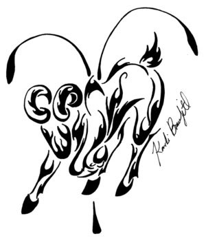 Great tribal ram on horoscob symbol background tattoo design