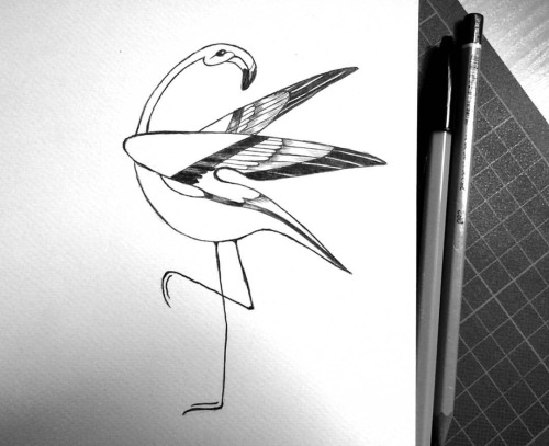 Great uncolored bird with long legs tattoo design
