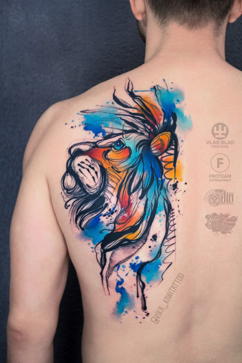 Great watercolor sketch graphics tattoo on back