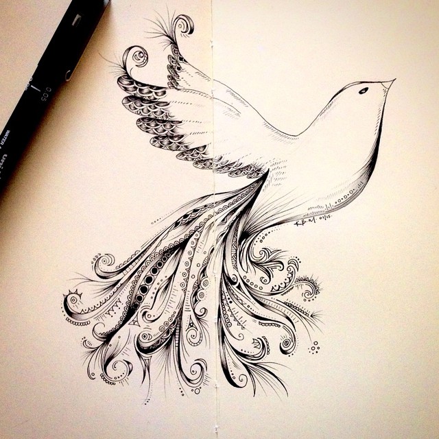 Great white flying bird with fairy tail tattoo design
