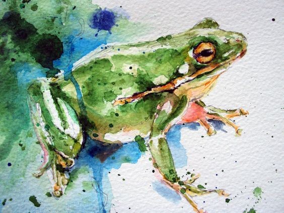 Green-and-blue watercolor frog tattoo design