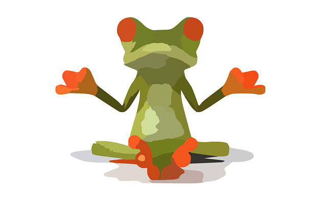 Green-and-orange meditating frog tattoo design