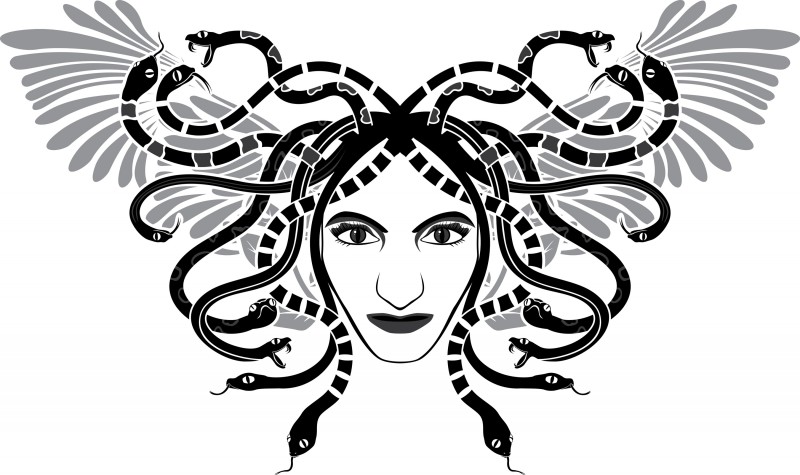 Grey-and-black sicilian medusa gorgona tattoo design
