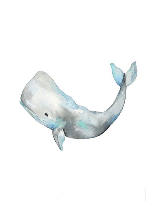 Grey-and-blue watercolor whale tattoo design