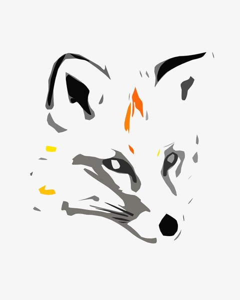 Grey-and-orange line fox head silhouette tattoo design