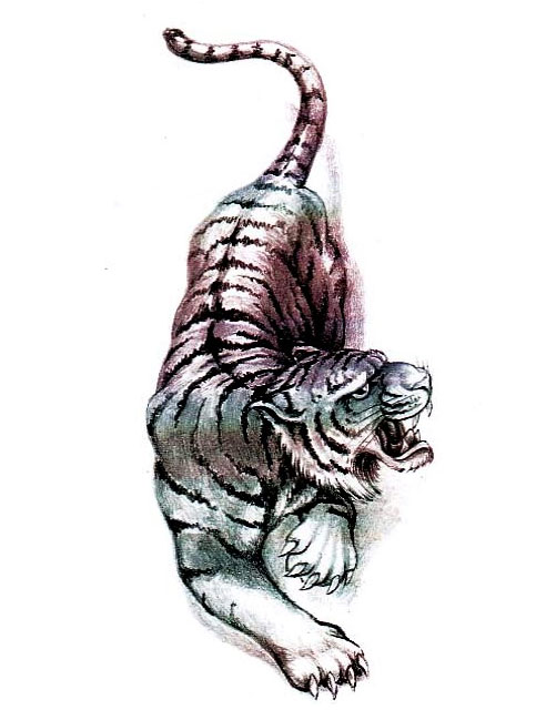 Grey-and-purple jungle tiger tattoo design