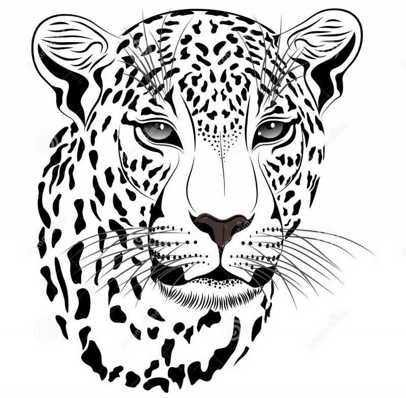 Grey-eyed leopard portrait tattoo design