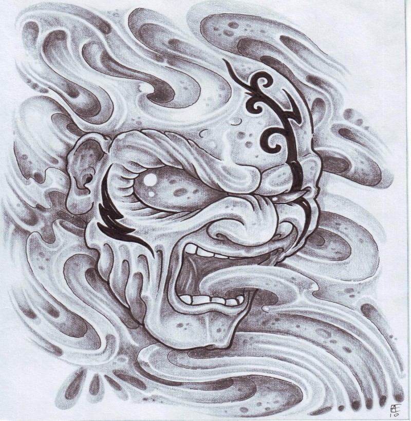 Design de tatuagem de demônio biomech tinta cinza por Viking Tattoo