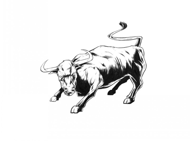 Grey-ink bull with evil temper tattoo design