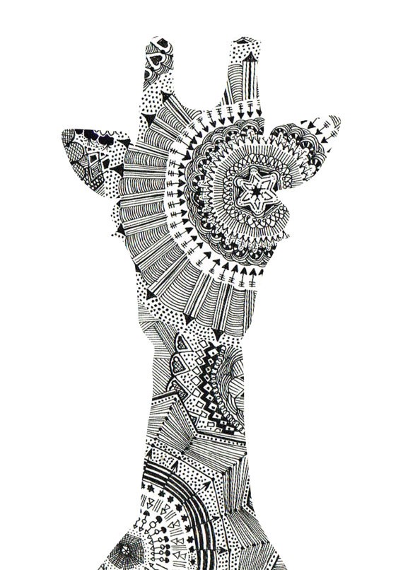 Grey-ink giraffe with mandala pattern tattoo design