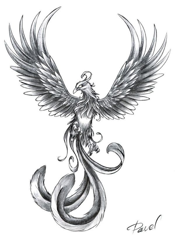 Grey blind-eyed rising phoenix tattoo design