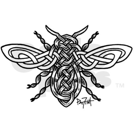 Grey celtic style bee with dotwork legs tattoo design