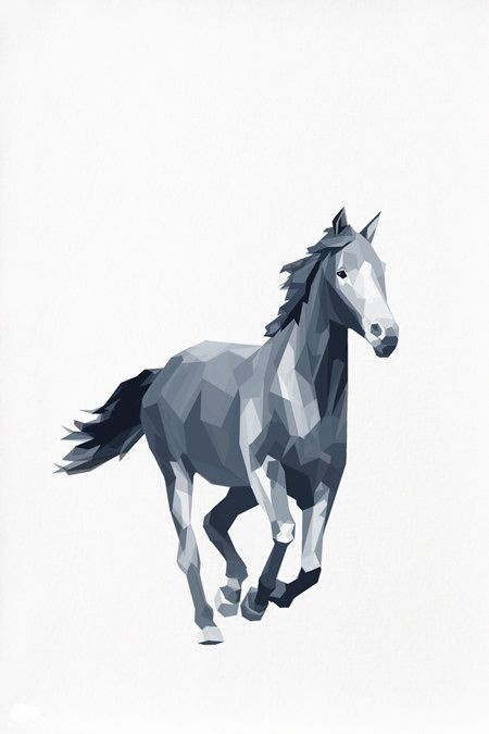 Grey geometric running horse tattoo design
