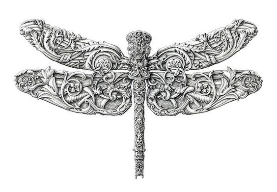 Grey metal ornate dragonfly tattoo design