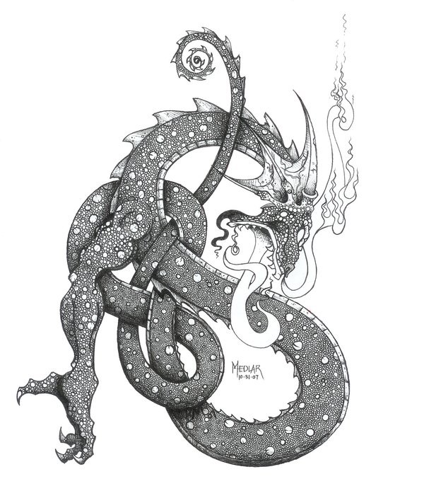 Grey norse dragon tattoo design by Two Nineteen