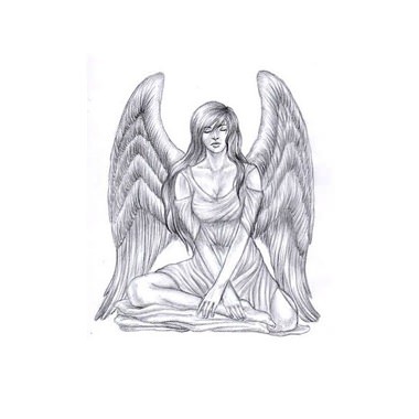 Grey pencilwork meditating woman angel tattoo design