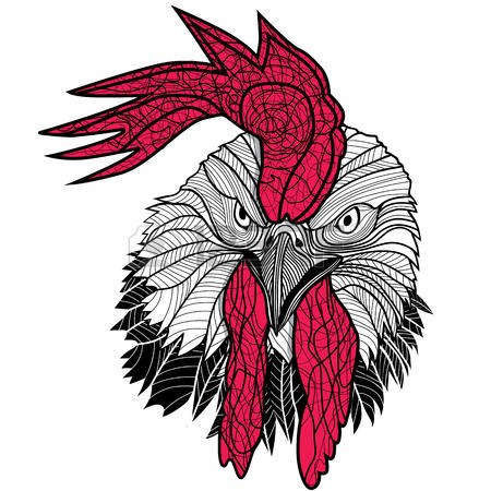 Grey rooster with bright red topknot tattoo design
