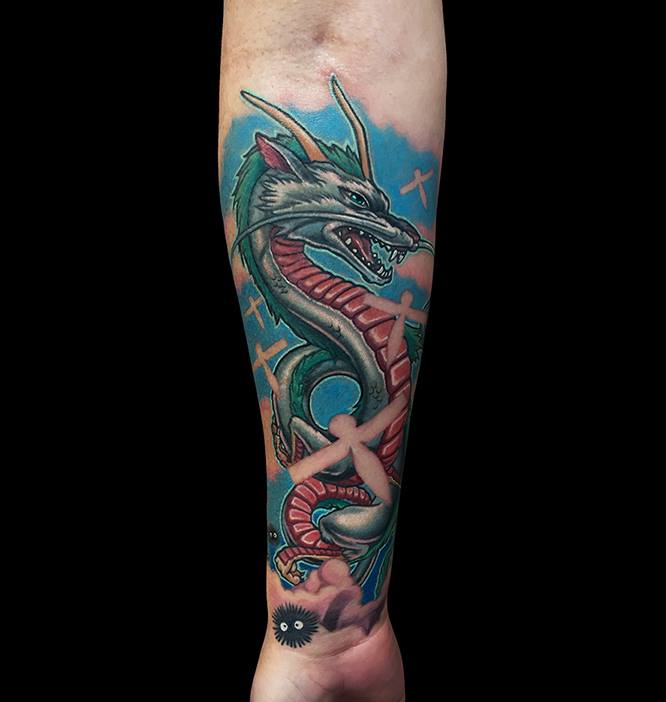 Haku, from Spirited Away cartoon tattoo