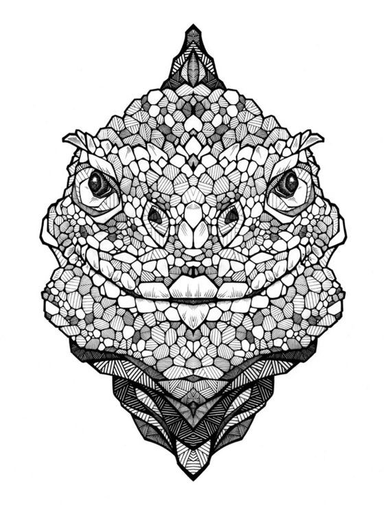 Happy geometric-style reptile portrait tattoo design
