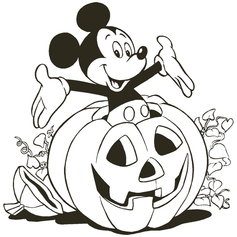 Happy halloween Mickey Mouse jumping from pumpky tattoo design
