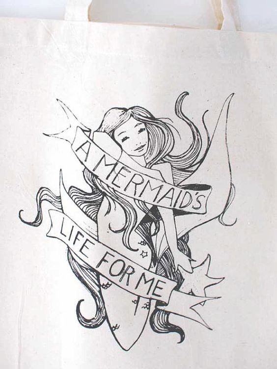 Happy mermaid and banner without coloring tattoo design