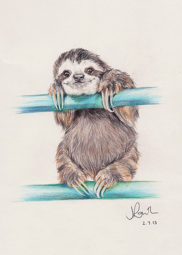 Happy sloth hanging on blue tubes tattoo design by Butterfly Cell