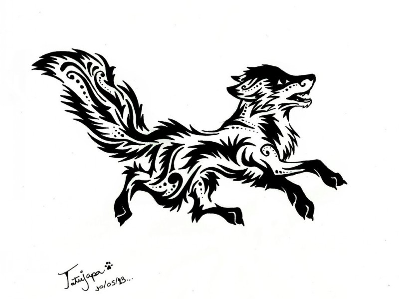 Happy tribal running fox tattoo design by 170294