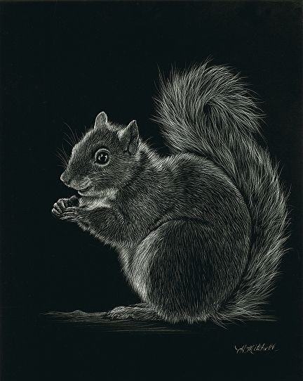 Happy white-ink eating squirrel tattoo design