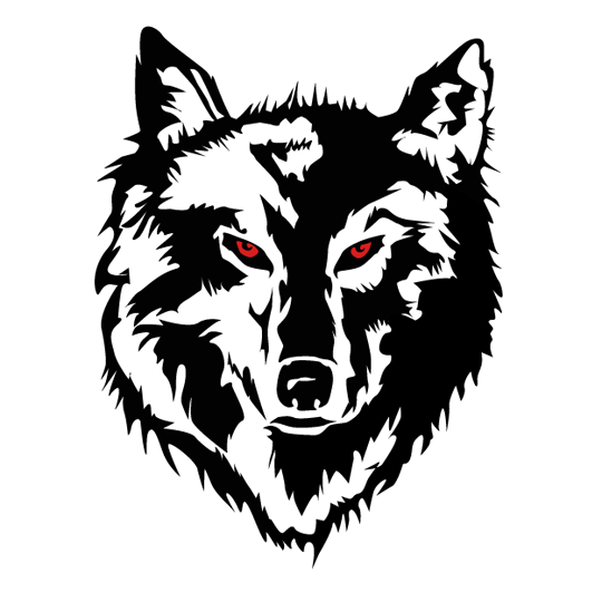 Harsh red-eyed black wolf muzzle tattoo design