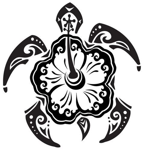 Hawaiian turtle with hibiscus flower shell tattoo design