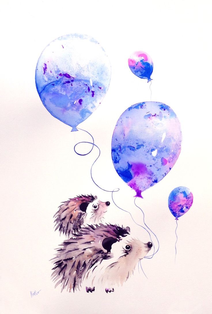 Hedgehog couple with blue-and-purple flying balloons tattoo design