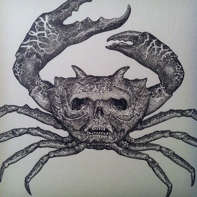 Horrible black-and-white crying skull printed crab tattoo design