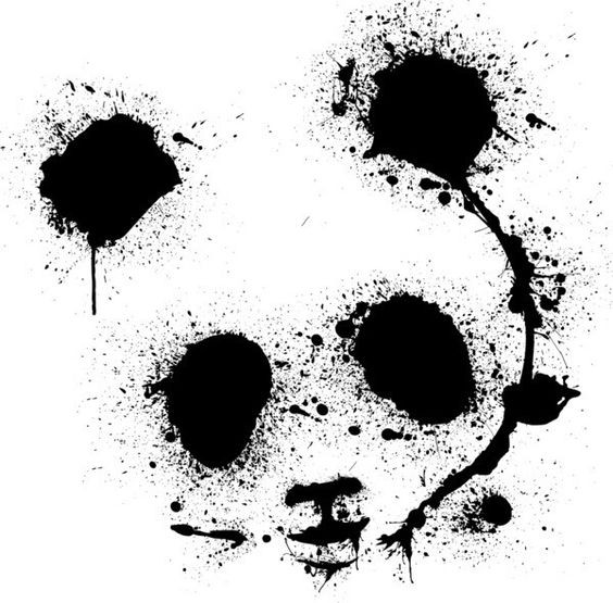 Horrible black-ink watercolor panda face tattoo design