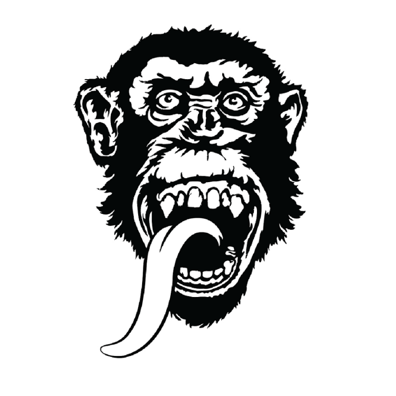 Horrible black chimpanzee with long hanging tongue tattoo design