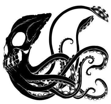 Horrible black skull-headed water animal tattoo design