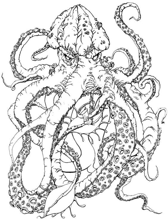 Horrible huge black-ink octopus tattoo design
