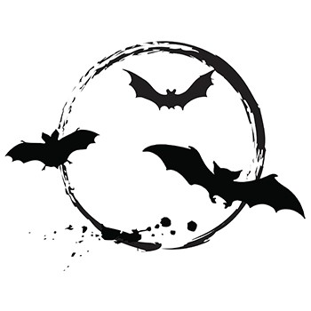 Horror bat flock on full moon contour background tattoo design