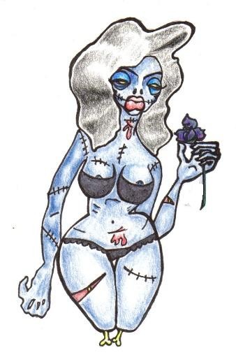 Hot blue-skin zombie pin up girl tattoo design