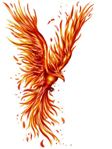 Hot bright orange-color flying phoenix tattoo design