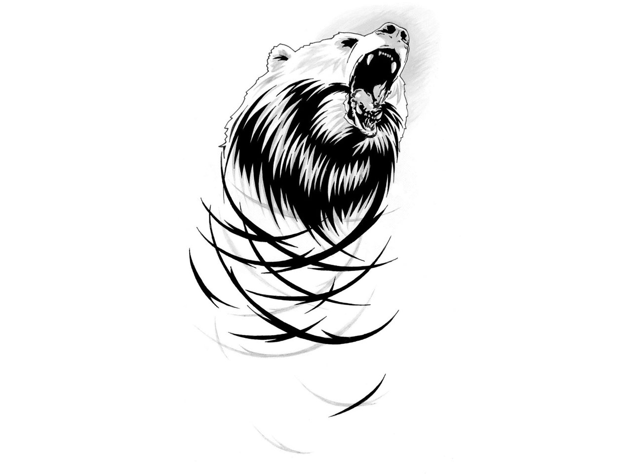 Howling bear head with tribal effect tattoo design