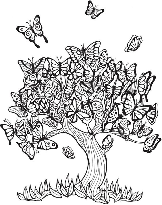 Huge black-and-white butterfly tree tattoo design